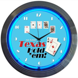 Poker Texas Hold'em Neon Clock