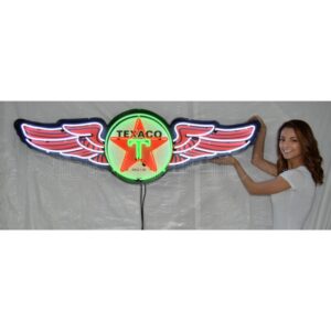 Texaco WINGS Neon Sign In Steel Can