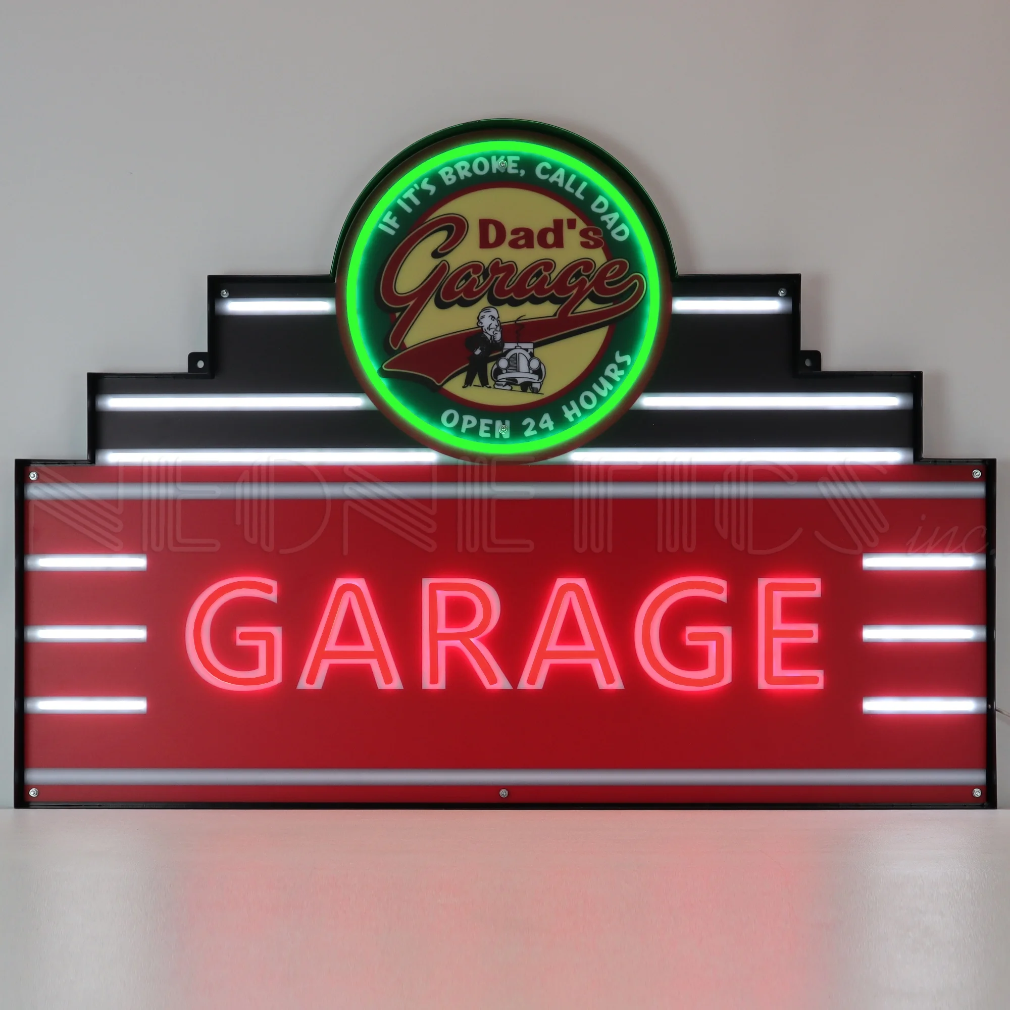 Art Deco Marquee Dad’s Garage LED Flex Neon Sign In Steel Can illuminated LED display