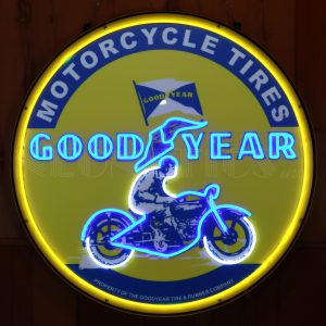 Goodyear Vintage Motorcycle Round 36″ LED Flex Neon Sign In Steel Can illuminated LED display