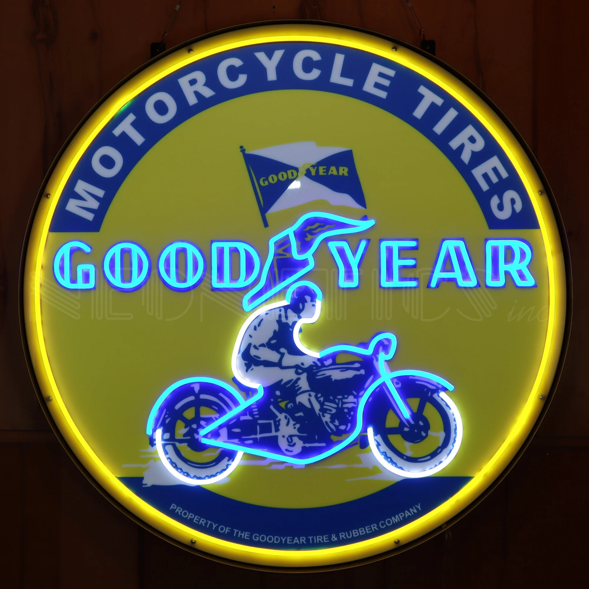 Goodyear Vintage Motorcycle Round 36″ LED Flex Neon Sign In Steel Can illuminated LED display