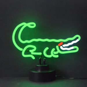 Alligator Neon Sculpture with hand-blown neon tubing on a black display base
