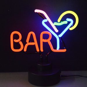 Bar Martini Neon Sculpture with hand-blown neon tubing on a black display base