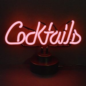 Cocktails Neon Sculpture with hand-blown neon tubing on a black display base