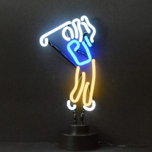Golfer Neon Sculpture with hand-blown neon tubing on a black display base