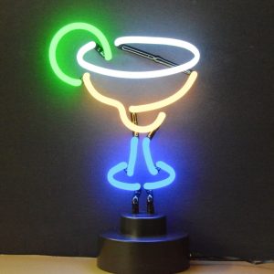 Colorful margarita glass neon sculpture on a black base