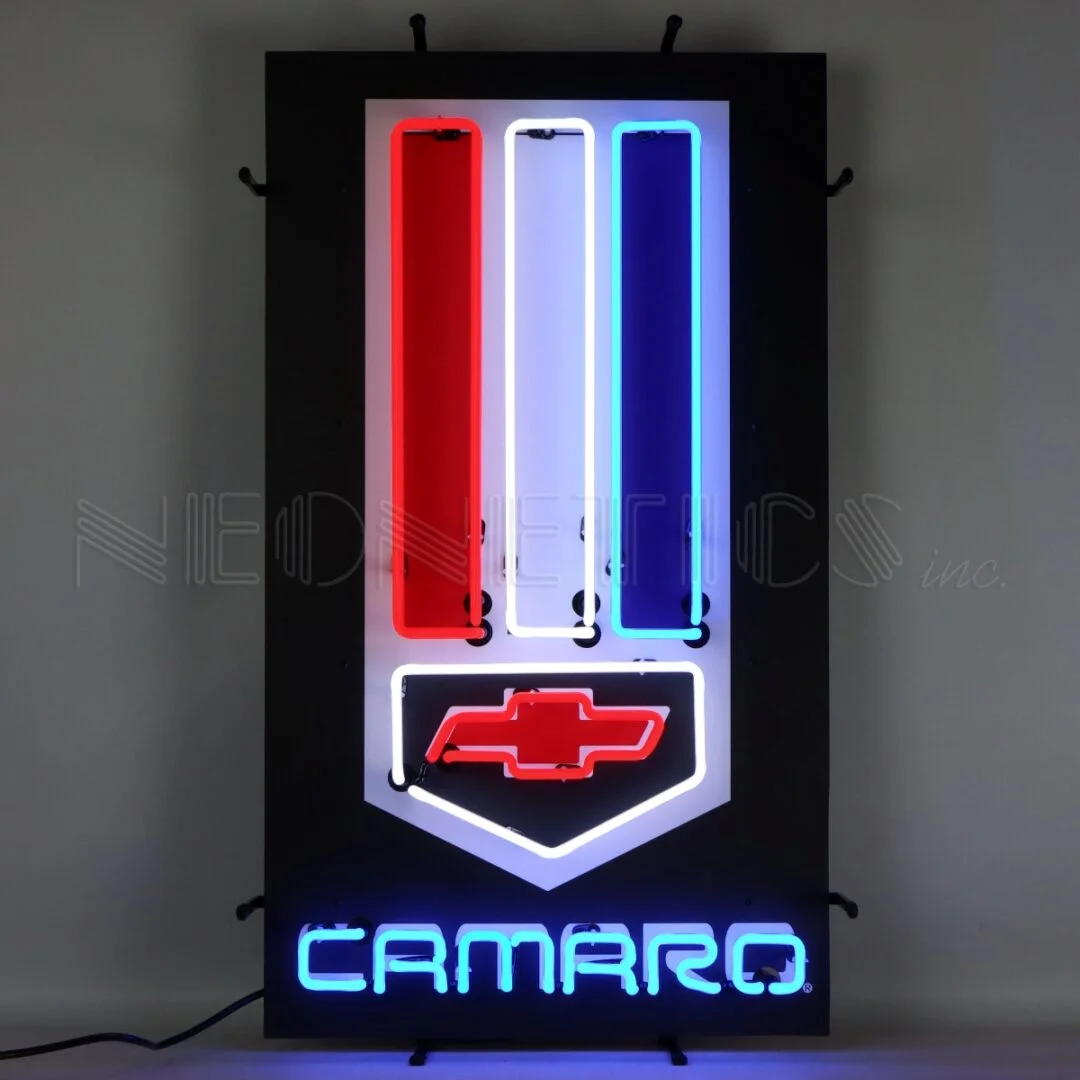 Camaro Red, White And Blue Neon Sign With Backing illuminated neon display