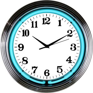 Chrome Teal Water Blue Neon Clock illuminated neon display