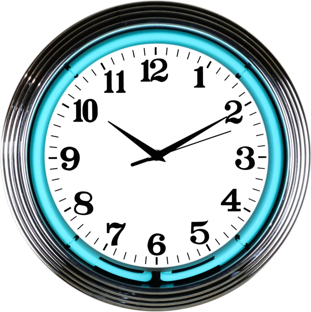 Chrome Teal Water Blue Neon Clock illuminated neon display