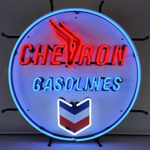 Chevron Gasoline Round Neon Sign illuminated neon display