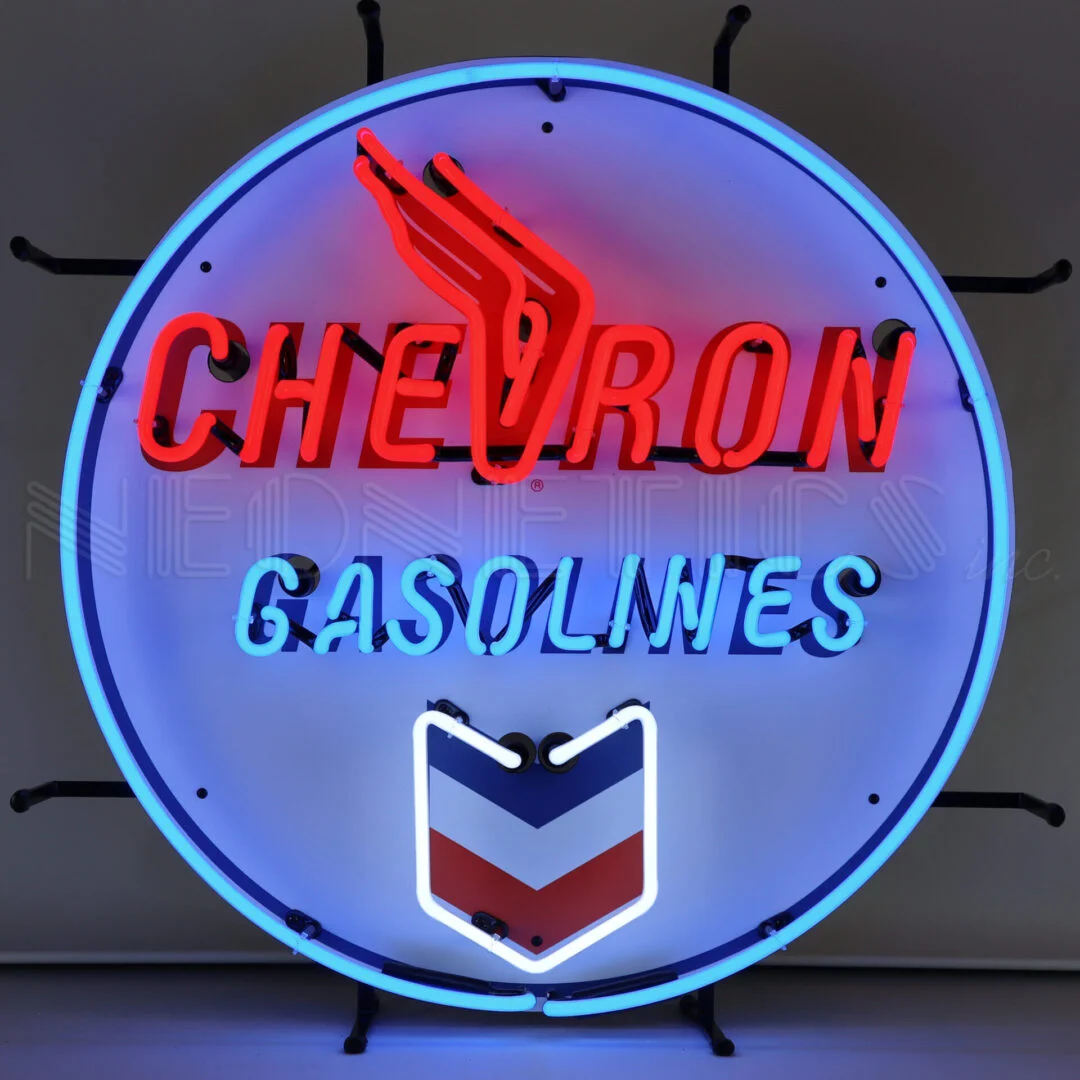 Chevron Gasoline Round Neon Sign illuminated neon display