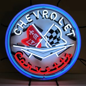 Corvette Neon Sign With Blue Outer Ring illuminated neon display