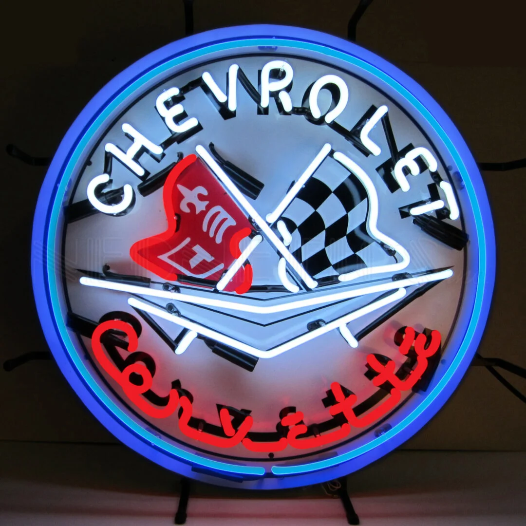 Corvette Neon Sign With Blue Outer Ring illuminated neon display