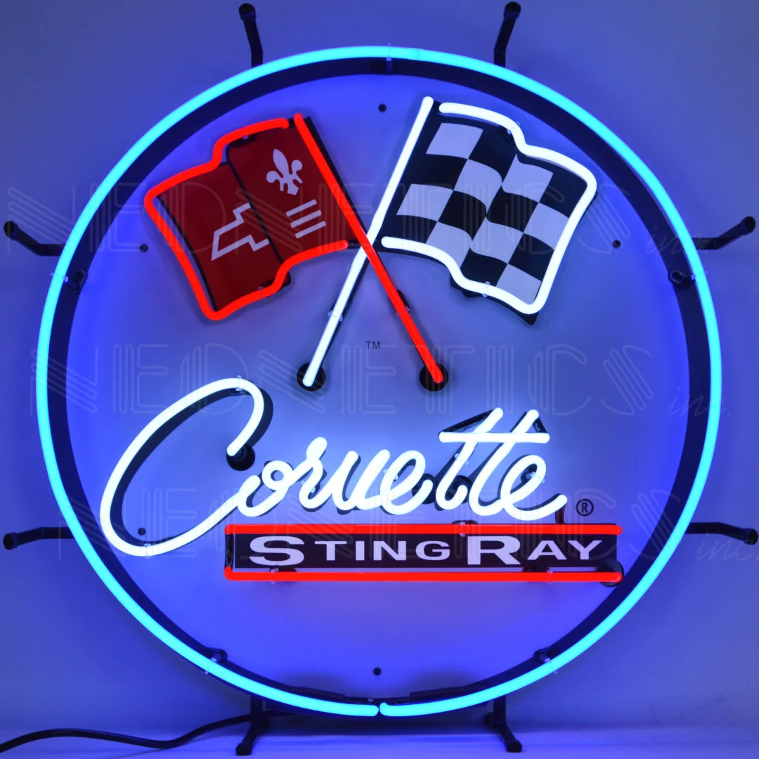 Corvette C2 Stingray Round Neon Sign With Backing illuminated neon display