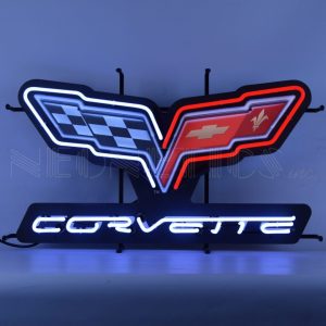 Corvette C6 Flags Neon Sign With Backing illuminated neon display