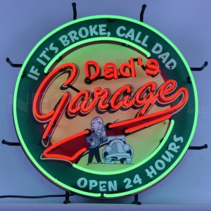 Dad’s Garage Neon Sign With Backing illuminated neon display