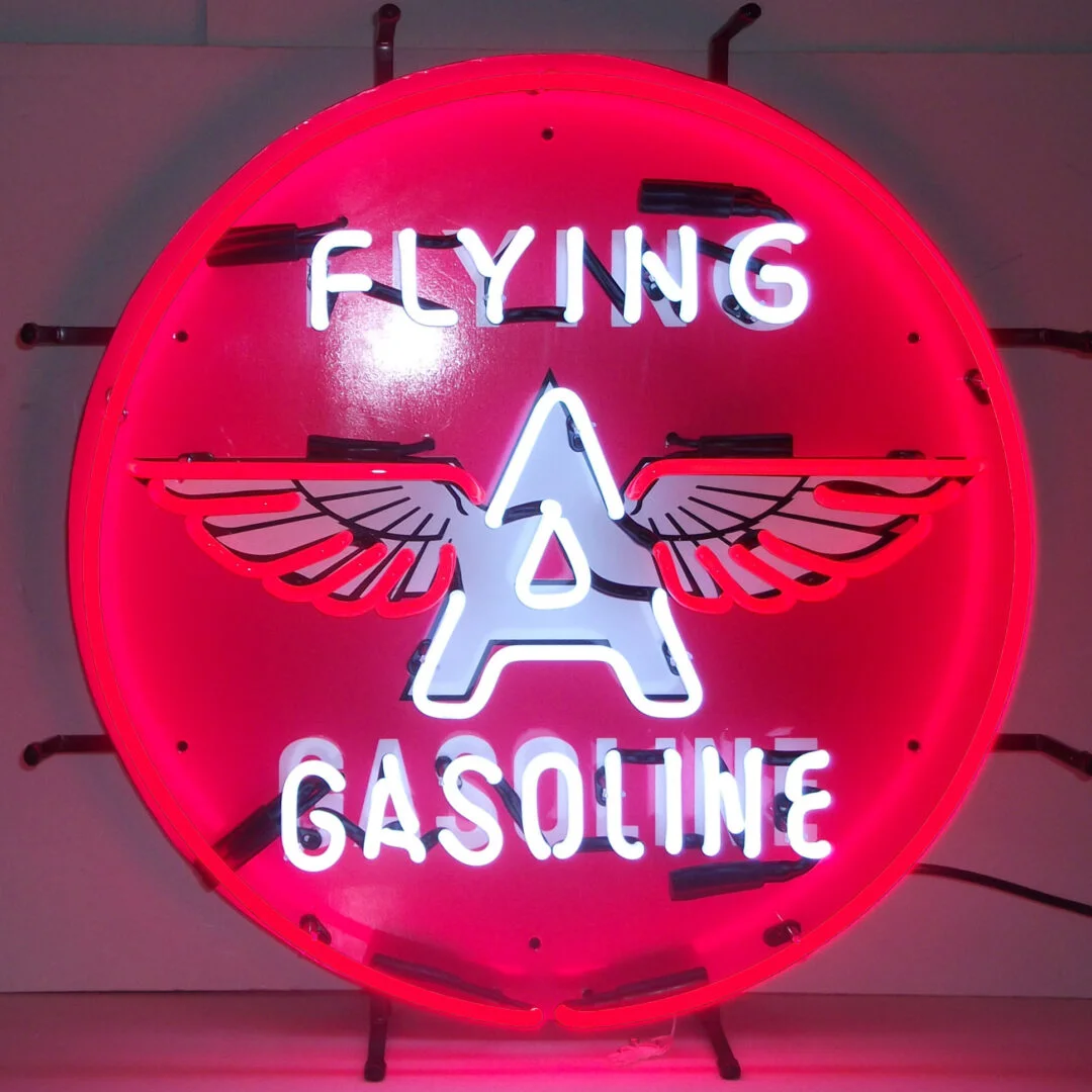 Flying A Gasoline Neon Sign illuminated neon display