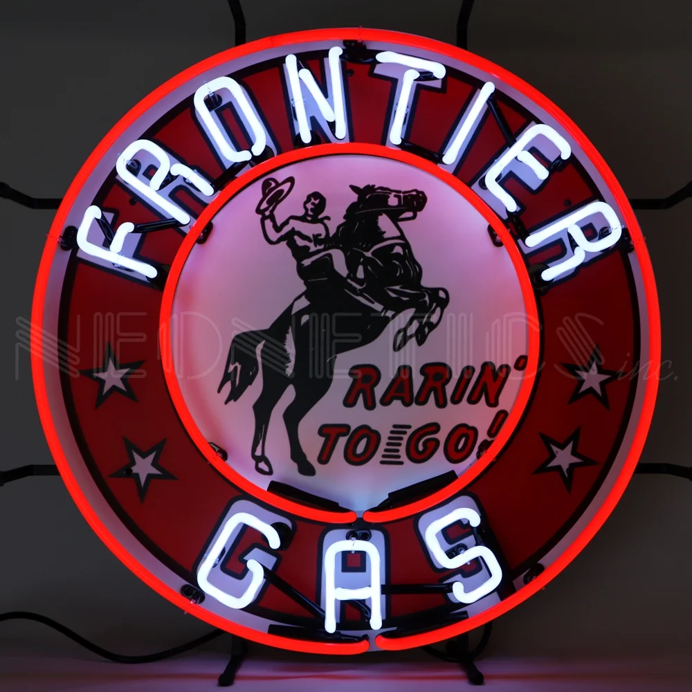 Frontier Gasoline Neon Sign illuminated neon display