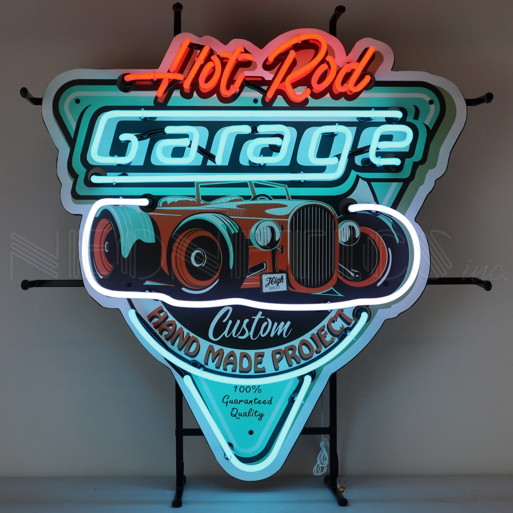 Hot Rod Garage Teal Neon Sign With Backing illuminated neon display