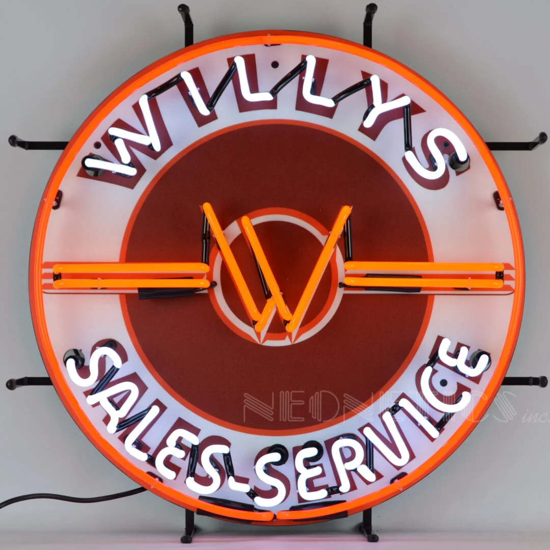 Jeep Willys Sales Service Neon Sign illuminated neon display