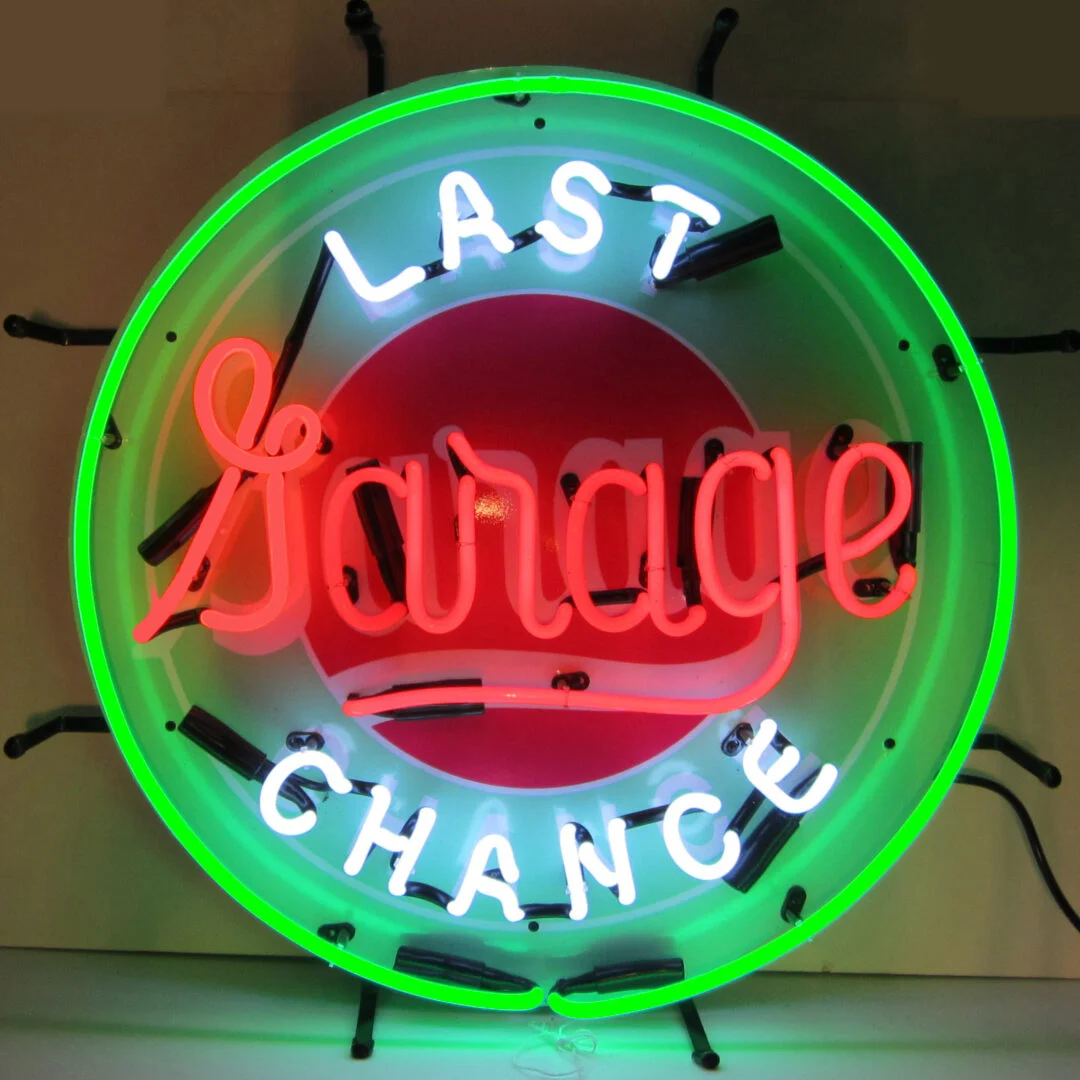 Last Chance Garage Neon Sign illuminated neon display