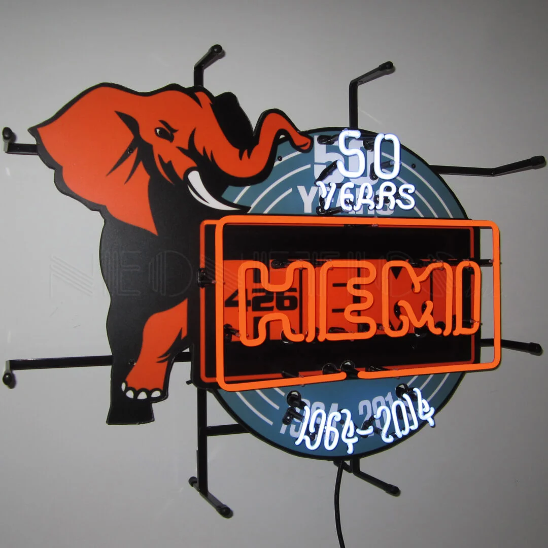 HEMI 50th Anniversary Neon Sign illuminated neon display