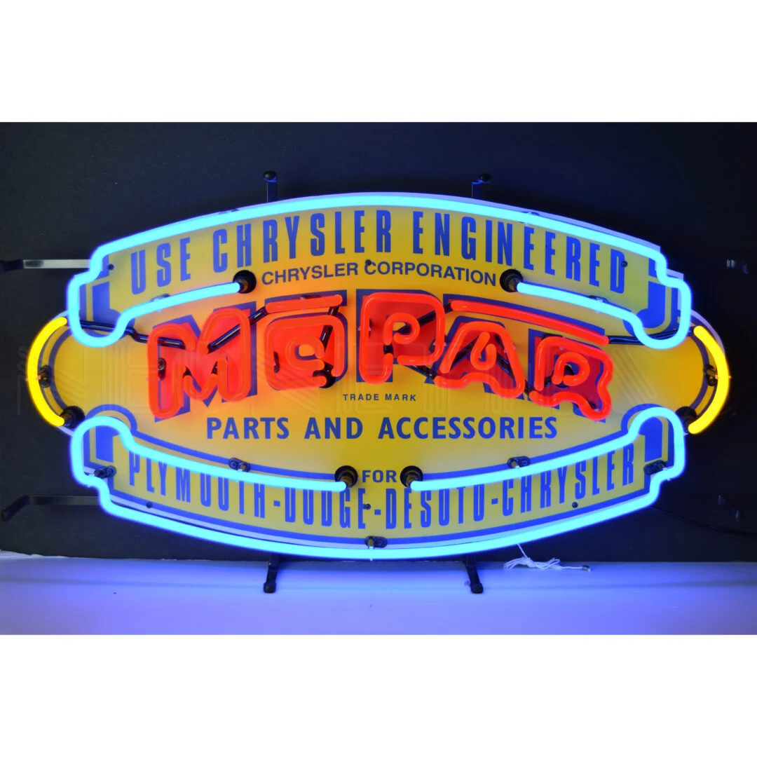 MOPAR Vintage Shield Neon Sign illuminated neon display
