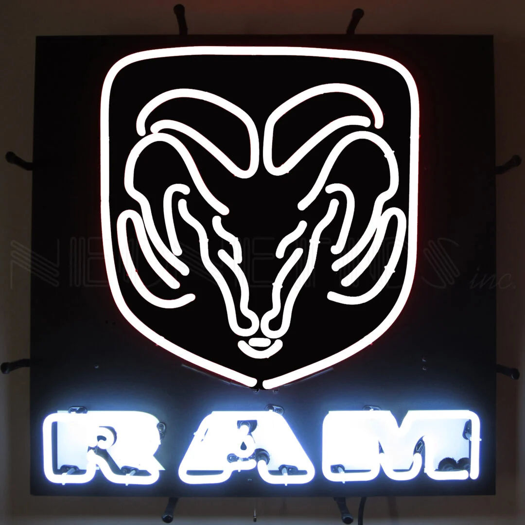 RAM White Neon Sign With Backing illuminated neon display