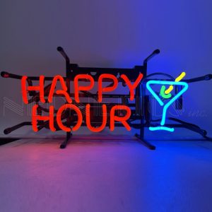 Happy Hour Premium Junior Neon Sign on Grid illuminated neon display