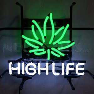 High Life With Leaf Premium Junior Neon Sign on Grid illuminated neon display