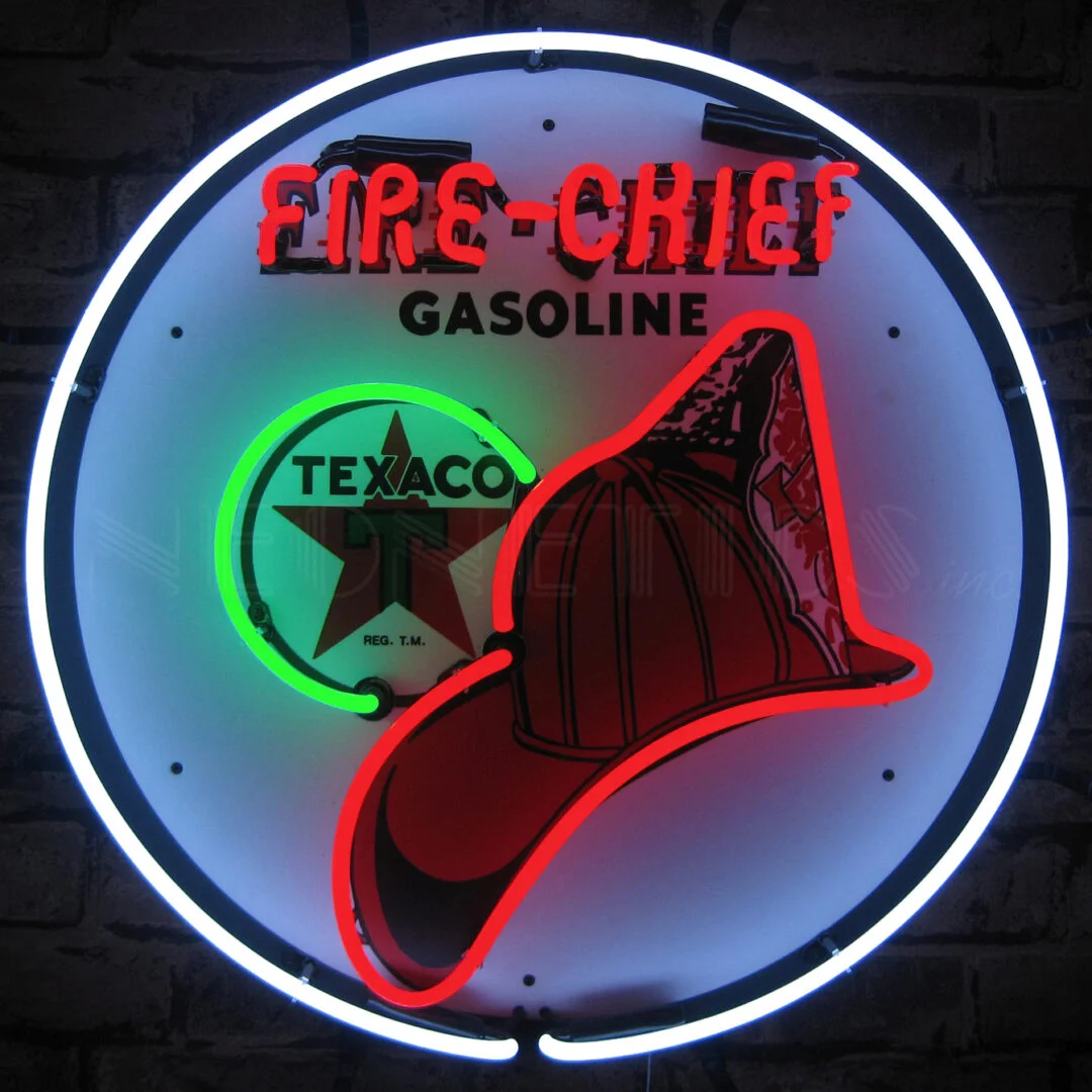 Texaco Fire Chief Neon Sign illuminated neon display