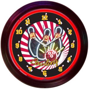 Bowling Neon Clock illuminated neon display