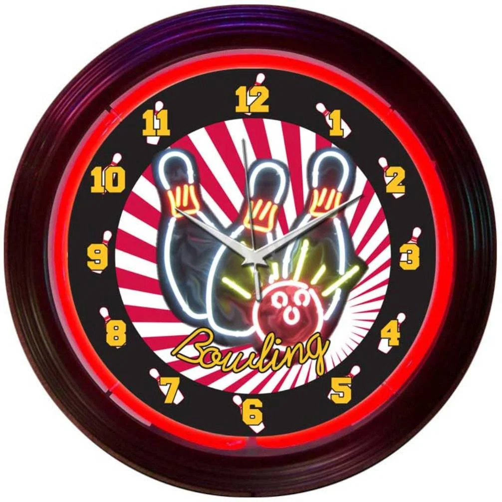 Bowling Neon Clock illuminated neon display