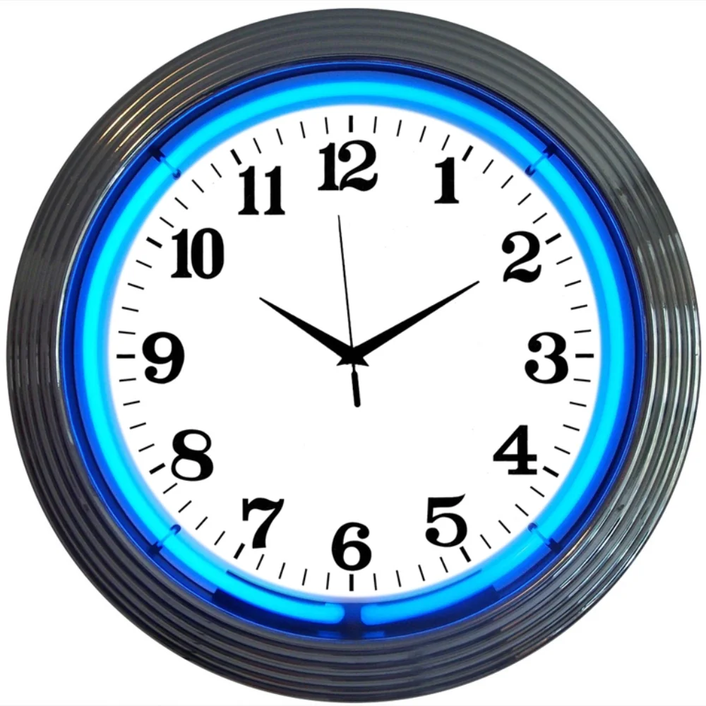 Chrome Blue Standard Neon Clock illuminated neon display