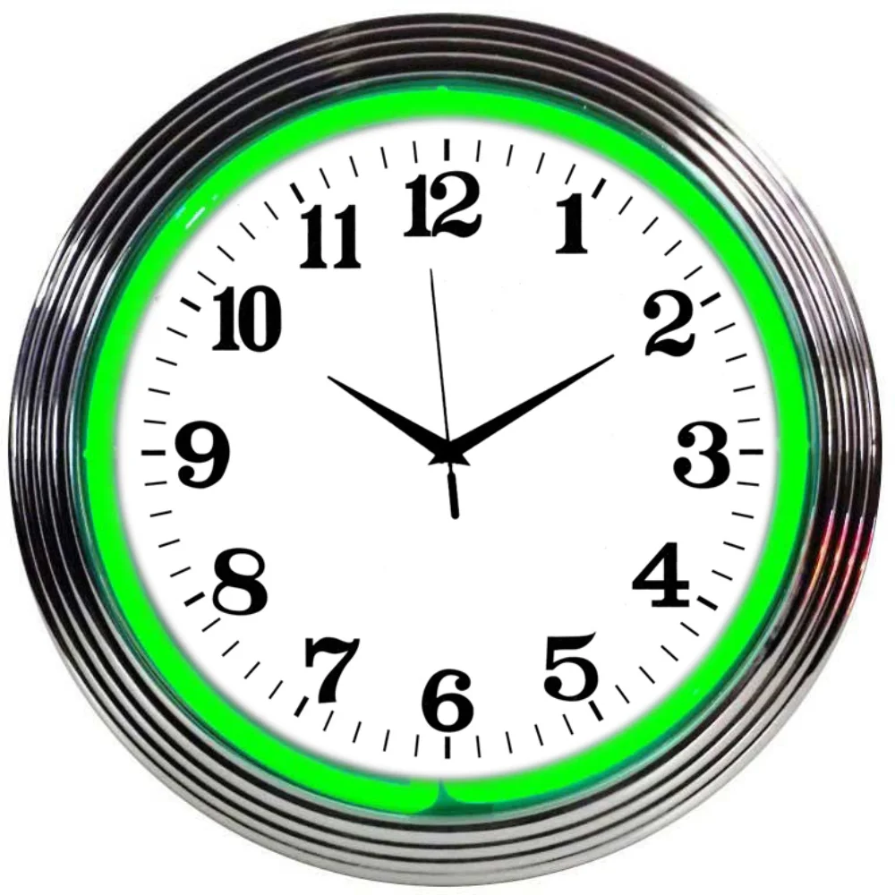 Chrome Green Standard Neon Clock illuminated neon display