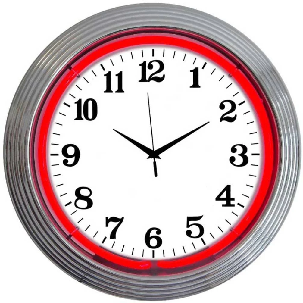 Chrome Red Standard Neon Clock illuminated neon display