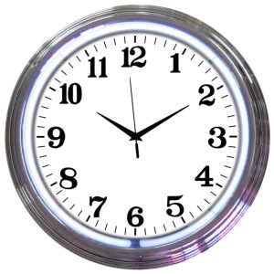 Chrome White Standard Neon Clock illuminated neon display