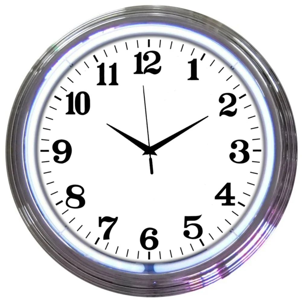 Chrome White Standard Neon Clock illuminated neon display