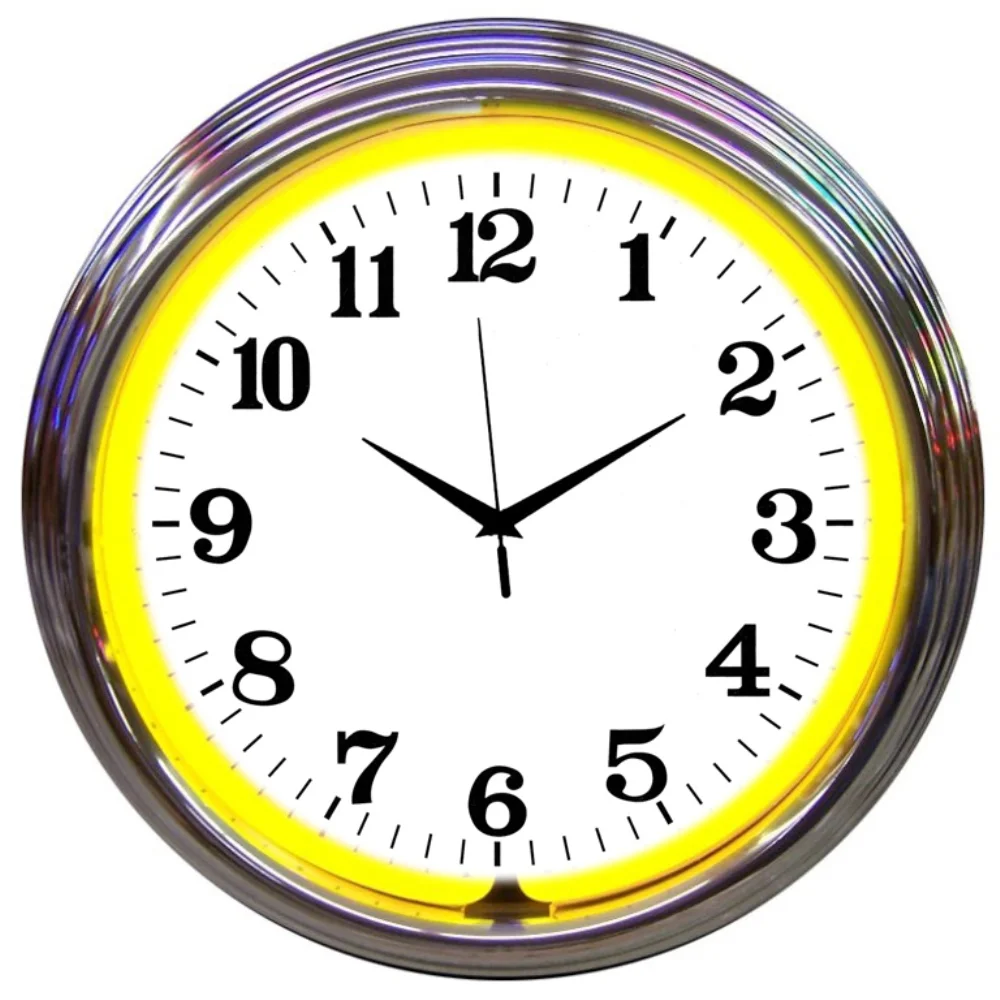 Chrome Yellow Standard Neon Clock illuminated neon display