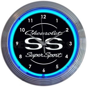 Chevrolet SS Super Sport Blue Neon Clock illuminated neon display