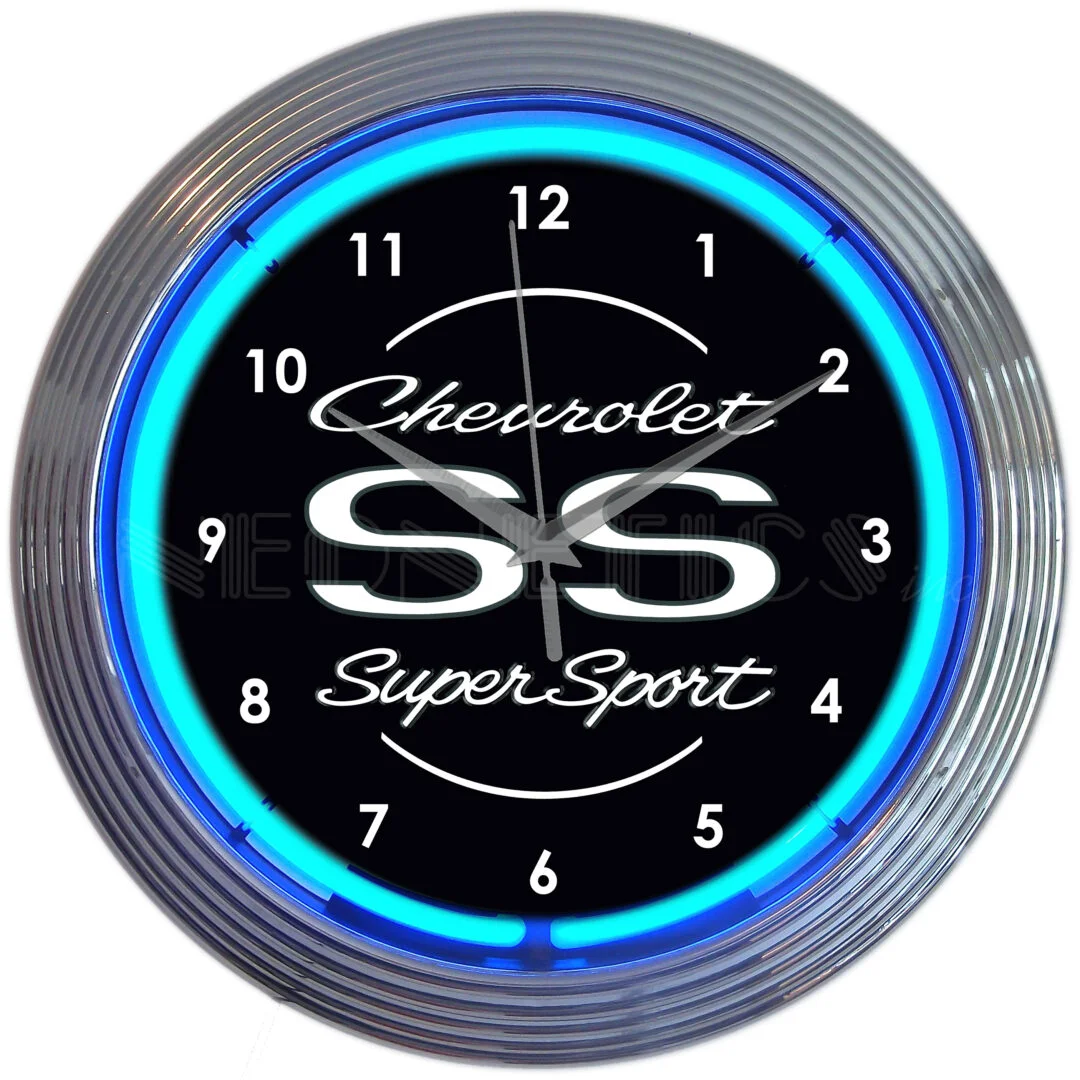 Chevrolet SS Super Sport Blue Neon Clock illuminated neon display