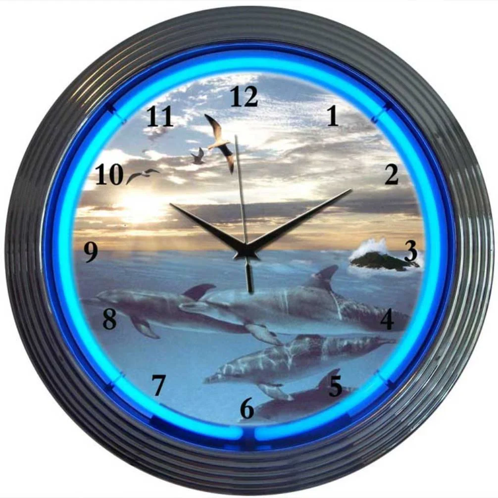 Dolphins At Sea Neon Clock illuminated neon display