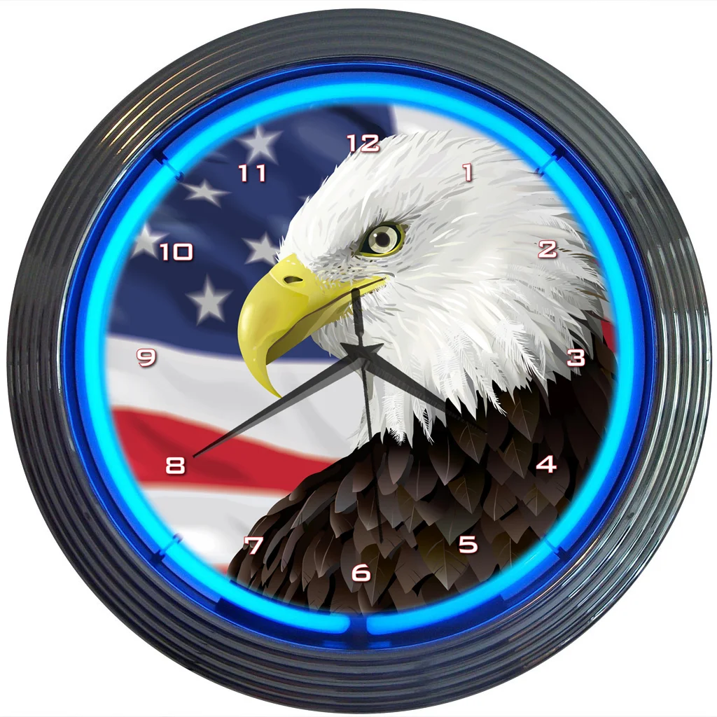 Eagle With American Flag Neon Clock illuminated neon display