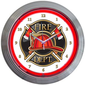 Fire Department Neon Clock illuminated neon display