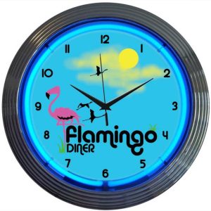 Flamingo Diner Neon Clock illuminated neon display