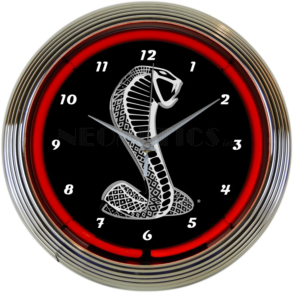 Ford Snake Neon Clock with chrome-finished rim and illuminated neon tube