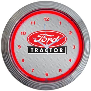 Ford Tractor Neon Clock with chrome-finished rim and illuminated neon tube