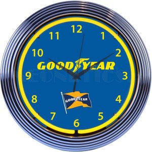 Goodyear Tires Neon Clock with chrome-finished rim and illuminated neon tube