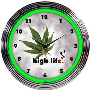 High Life Neon Clock with chrome-finished rim and illuminated neon tube