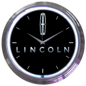 Ford Lincoln Neon Clock with chrome-finished rim and illuminated neon tube